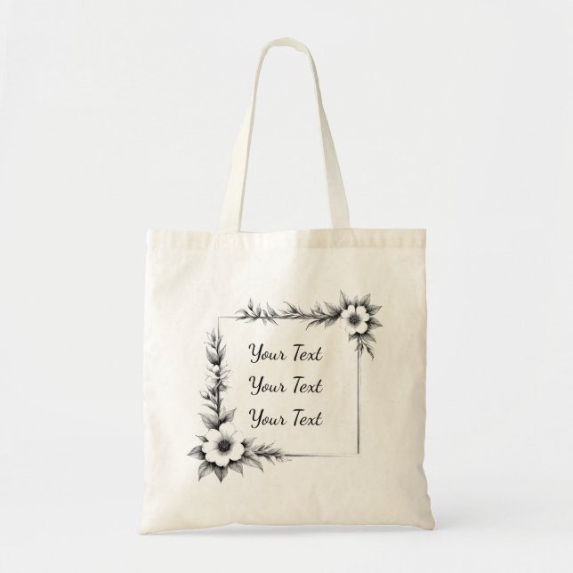 Personalized Geometric Floral Frame Tote Bag (Front)