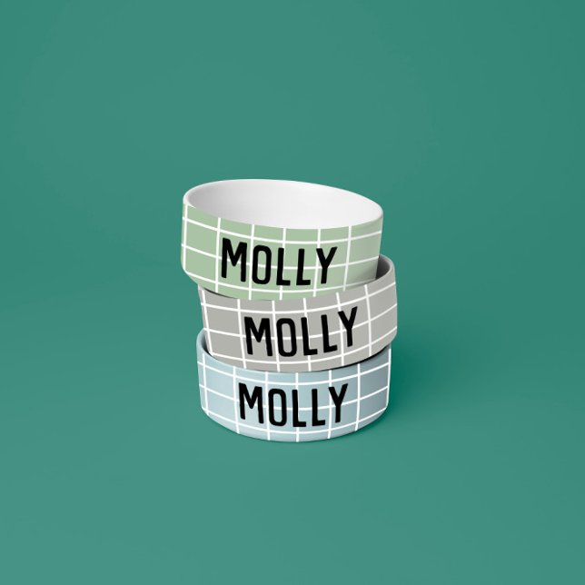 Personalized Geometric Green Custom Name Pet Bowl (Creator Uploaded)