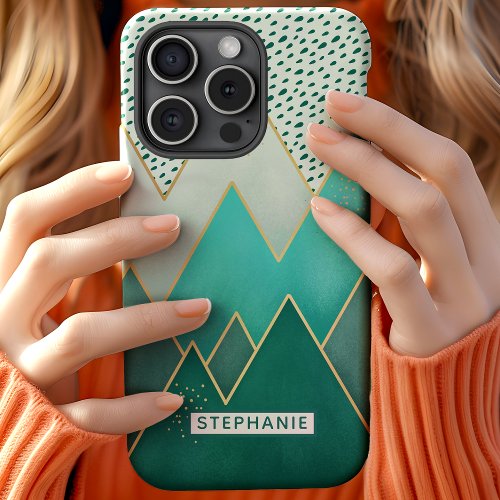 Personalized Geometric Green Mountains iPhone 12 Case