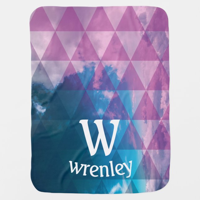 Personalized Geometric Ombre Cloud Baby Blanket (Front)