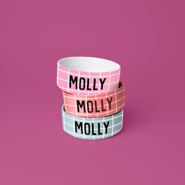 Personalized Geometric Pink Custom Name Pet Bowl  (Creator Uploaded)