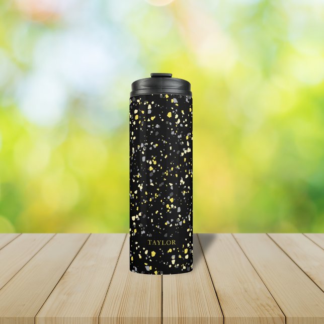 Personalized Geometric Yellow Grey Black Terrazzo Thermal Tumbler (Creator Uploaded)