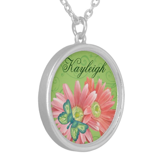 Personalized Gerber Daisy Silver Plated Necklace (Front Left)