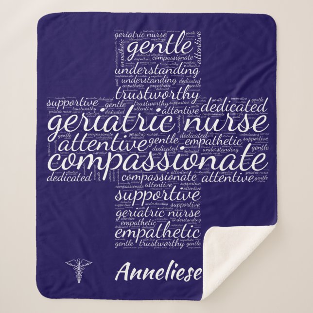 Personalized Geriatric Nurse Word Cloud Gift Sherpa Blanket (Front)