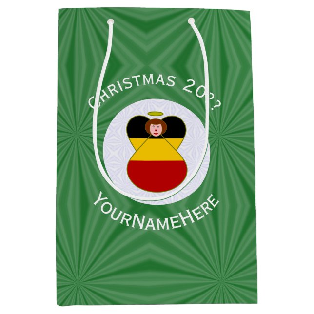 Personalized German Angel Christmas Flag Medium Gift Bag (Front)
