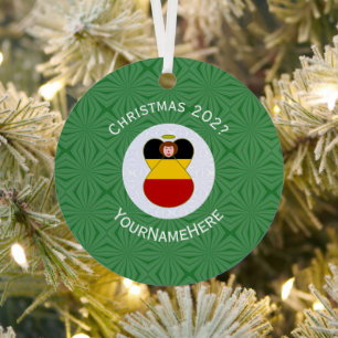 Personalized German Angel Christmas Flag Metal Ornament
