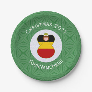 Personalized German Angel Christmas Flag Paper Plates