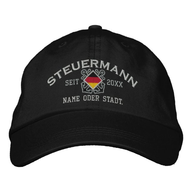 Personalized German First Mate Nautical Embroidered Baseball Hat (Front)