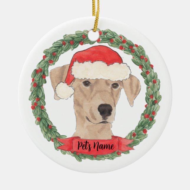 Personalized German Pinscher Christmas Ceramic Ornament (Front)