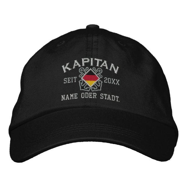 Personalized German Sea Captain Nautical Embroidered Baseball Hat (Front)