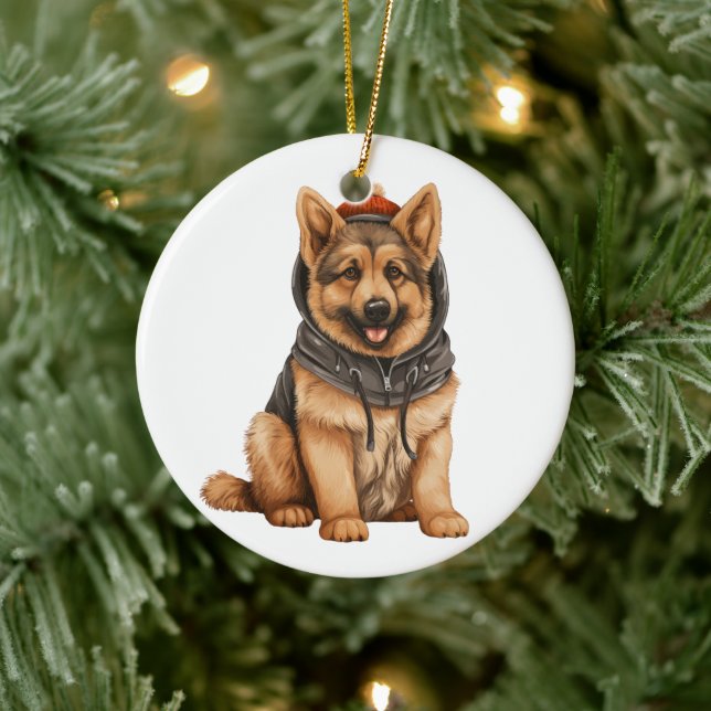 Personalized German Shepherd Dog Art Ceramic Ornament (Tree)