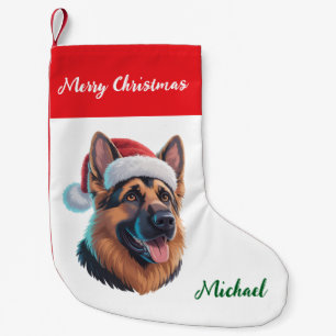 Personalized German Shepherd Dog in Santa Hat Small Christmas Stocking