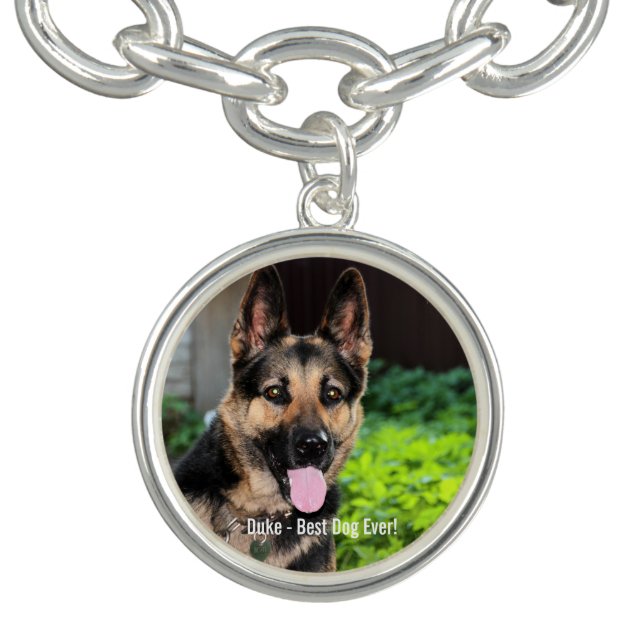 Personalized German Shepherd Dog Photo, Dog Name Charm Bracelet (Design)