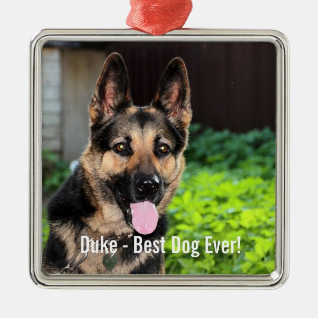 Personalized German Shepherd Dog Photo, Dog Name Metal Ornament (Front)