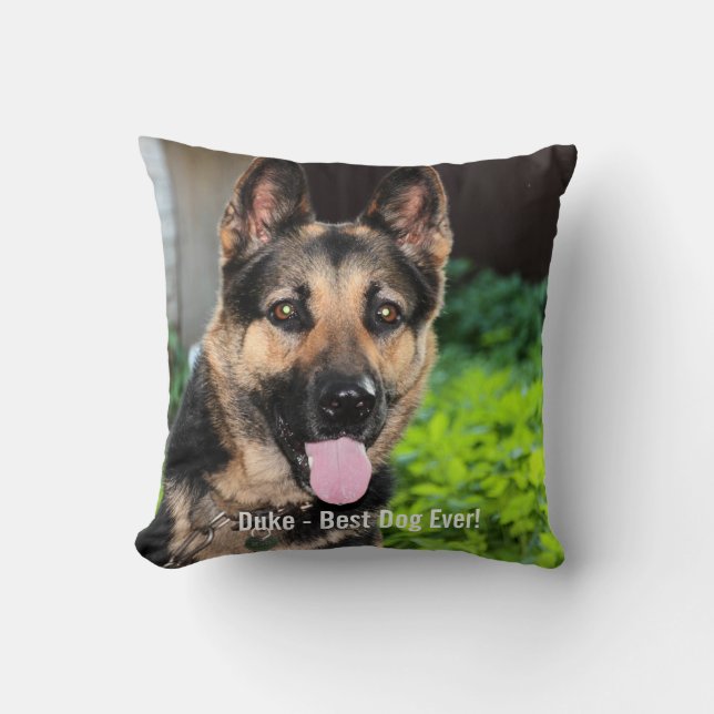 Personalized German Shepherd Dog Photo, Dog Name Throw Pillow (Front)