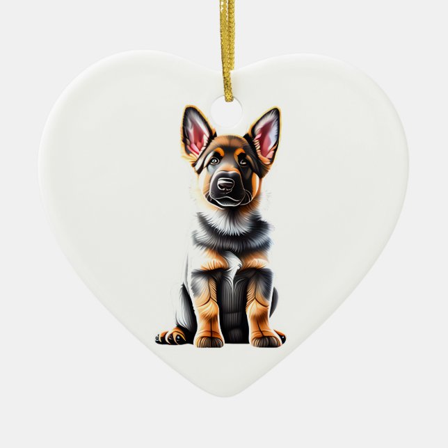 Personalized German Shepherd Dog Puppy Ceramic Ornament (Front)