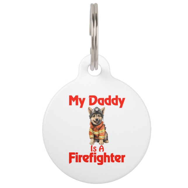 Personalized German Shepherd Firefighter Daddy Pet ID Tag (Front)
