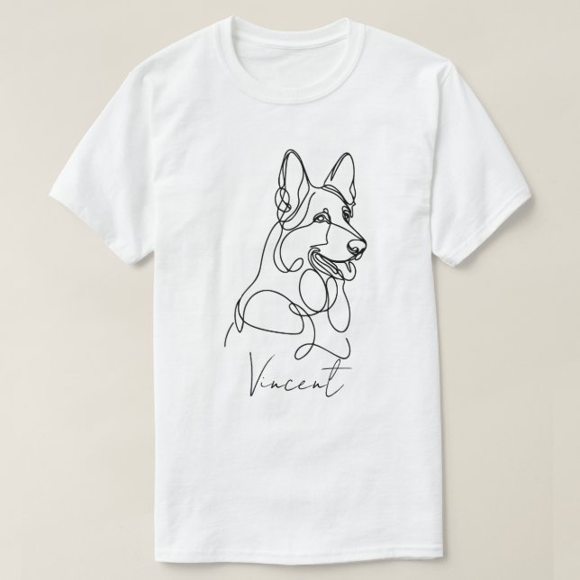 Personalized German Shepherd Line Art T-Shirt (Design Front)