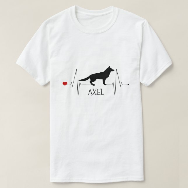 Personalized German Shepherd Love Dog Heart Beat T-Shirt (Design Front)