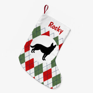 Personalized German Shepherd Red And Green Argyle Small Christmas Stocking