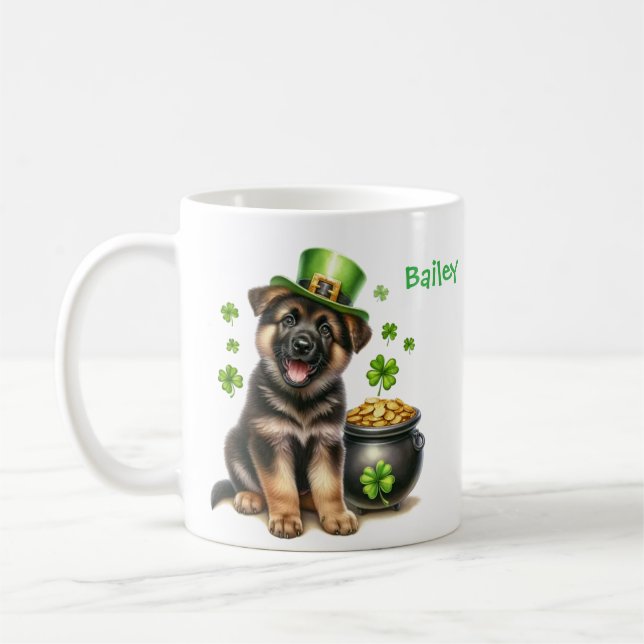 Personalized German Shepherd St. Patty's Day Coffee Mug (Left)