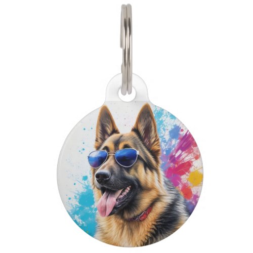 Personalized German Shepherd Wearing Sunglasses Pet ID Tag