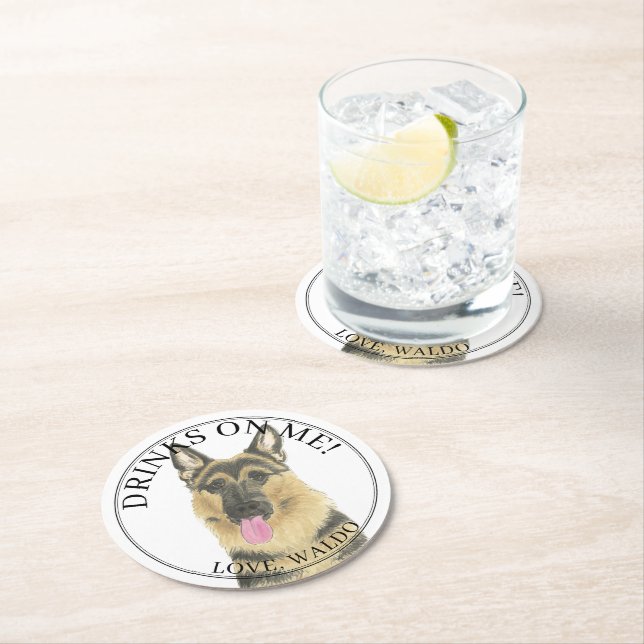 Personalized German Shepherd Wedding Round Paper Coaster (Insitu)