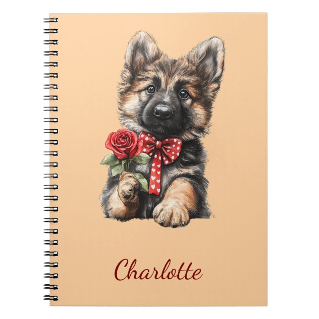 Personalized German Shepherd with Custom Name Notebook (Front)