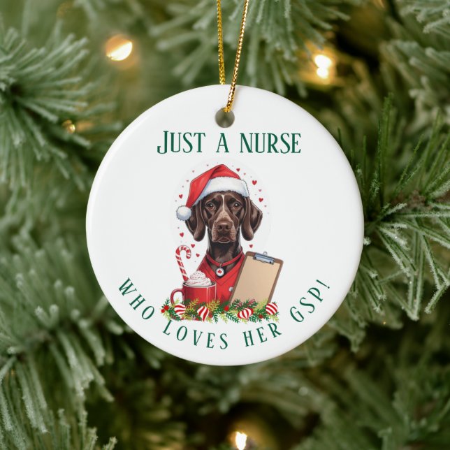 Personalized German Shorthaired Pointer Nurse Chri Ceramic Ornament (Tree)