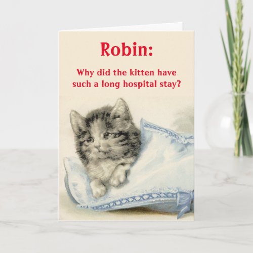 Personalized Get Well Card with Cute Cat Joke