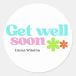 Personalized get well soon message floral white classic round sticker