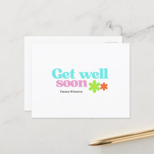 Personalized get well soon message floral white postcard
