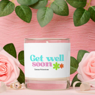 Personalized get well soon message floral white scented candle