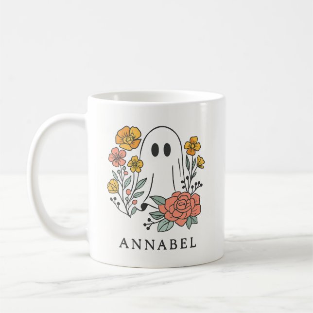 Personalized Ghost Floral Mug – Cute Halloween (Left)