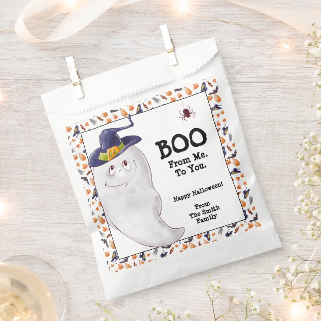 Personalized Ghost Happy Halloween Favor Bag (Clipped)