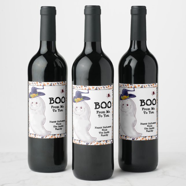 Personalized Ghost Happy Halloween  Wine Label (Bottles)