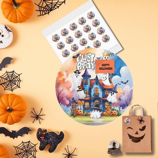Personalized Ghost Party Kids Halloween  Classic Round Sticker (Creator Uploaded)