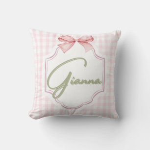 Personalized Gianna Baby Girl Nursery Bow&Gingham  Throw Pillow
