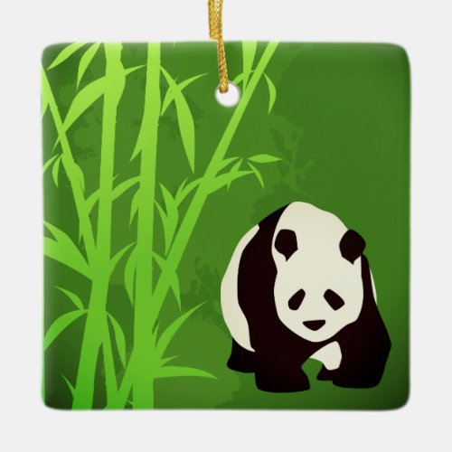 Personalized Giant Panda Bear with Green Bamboo Ceramic Ornament