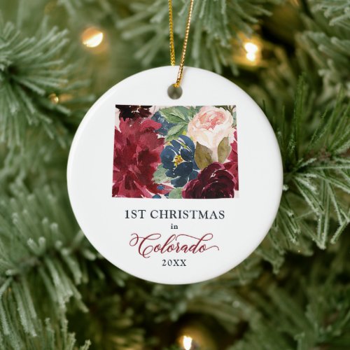 Personalized Gift 1st Christmas In Colorado State Ceramic Ornament