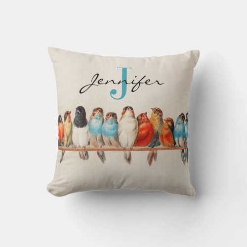 Personalized Gift A Perch of Birds Watercolor Throw Pillow