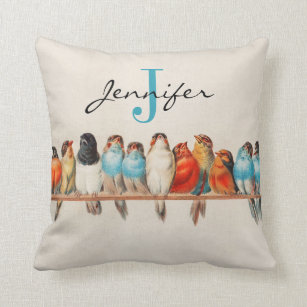 Personalized Gift A Perch of Birds Watercolor Throw Pillow