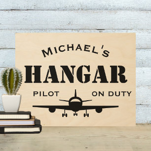 Personalized Gift,Airplane Hangar & Pilot on Duty Wood Wall Art