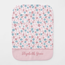 Personalized Gift Baby Girl Pink Blue Floral Boho Baby Burp Cloth