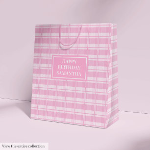 Personalized Gift Bag Classic Pink Plaid Accent