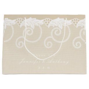 Personalized Gift Bag Ivory Pearly Royal Lace