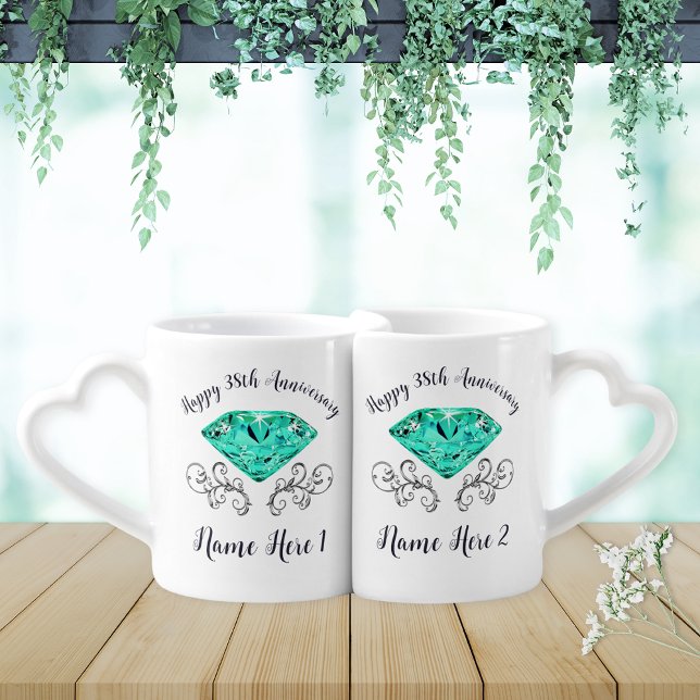Personalized, Gift for 38th Wedding Anniversary, Coffee Mug Set (Anniversary gift for 38 years. What is the traditional gift for a 38th wedding anniversary? Beryl)