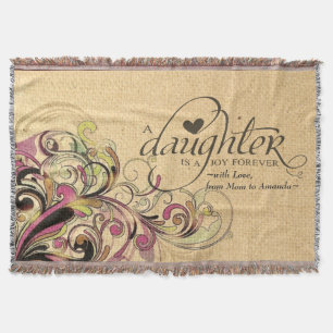 Personalized Gift for Daughter Retro Floral Burlap Throw Blanket