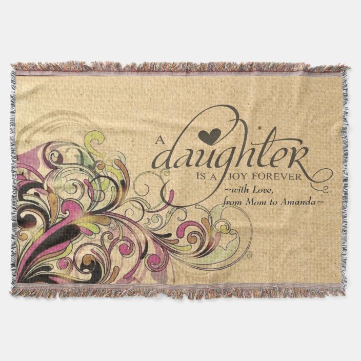 Personalized Gift for Daughter Retro Floral Burlap Throw Blanket