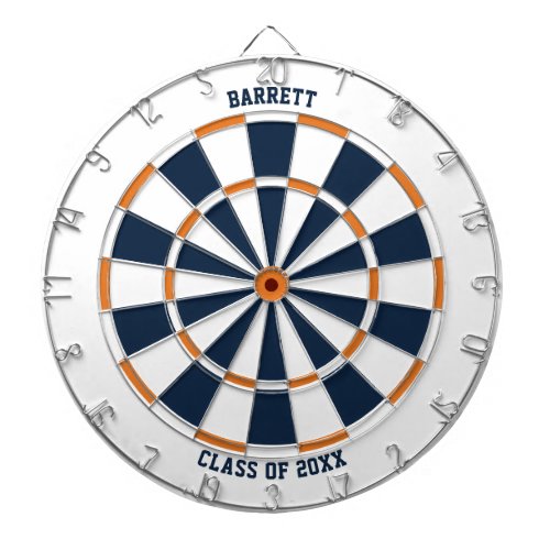 Personalized Gift for Grads  White Blue Orange Dart Board